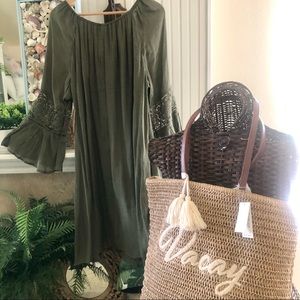 NWT Just In! Beach Gauze Boho Dress Fun Crochet Ruffled Sleeves Plus 3X